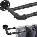 Double Curtain Rods for Windows 28 to 48 inch, 1 inch Matte Black Industrial Curtain Rod Heavy Duty Blackout Wrap Around Curtain Rods (29"-50")