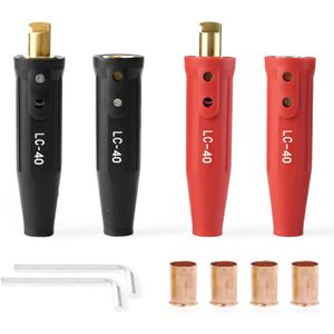 LC40 Welding Cable Connector Set Male and Female for 1/0 Thru 2/0 Cable Capacity 350 Amp 50-70 SQ-MM Black & Red 2-Set