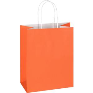 Mlyta 100 Pack 8x4.75x10 Inch Medium Orange Kraft Paper Gift Bags with Handles Bulk for Goodie, Party Favor, Brithday Grocery Shopping, Small Business Wedding Retail Craft Treat, Merchandise Sacks