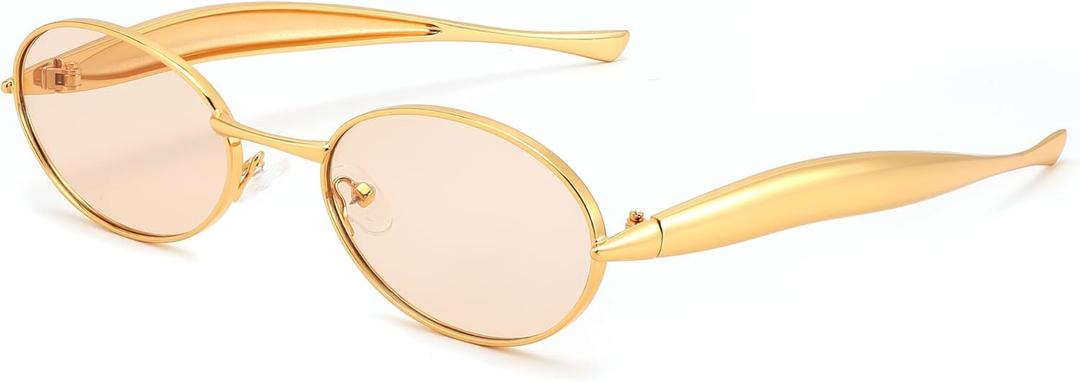 FEISEDY Retro Oval Sunglasses Women Men - Gold Metal Chunky Frame, UV400 for Driving & Daily Wear B0312