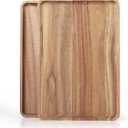 2pcs 15"x10" Large Solid Acacia Wood Serving Trays Rectangular Wooden Serving Platters Natural Wooden Boards for Bar Coffee PartyWood Log Color