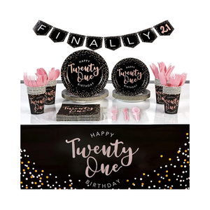 Sparkle and Bash 21st Birthday Party Supplies, Plates, Napkins, Tablecloth, Cups, Cutlery, Finally 21 Banner (24 Guests, 170 Pieces) - 21st Birthday Decorations