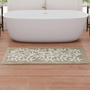 Madison Park Serene 100% Cotton Tufted Bathroom Rug - High & Low Tufting Floral Leaf Design, Quality Luxurious Plush Medium Pile Bath Mat Absorbent, Quick Dry, Shower Room Dcor, 24x60 Taupe