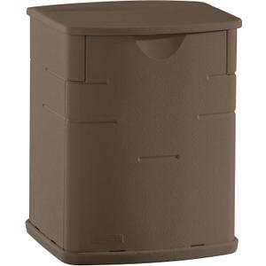 Rubbermaid Small Resin Outdoor Storage Deck Box (19 Gal) Weather Resistant Brown Deck Organization for Home/Small Garden Tools/Grilling Accessories/Pool Supplies