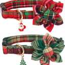 ADOGGYGO Christmas Dog Collar with Floral, Adjustable Xmas Pet Flower Collars, Red Green Plaid Dog Christmas Collars for Small Medium Large Dogs (Small)