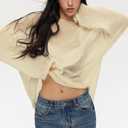 Cioatin Women Oversized Long Sleeve Sheer Mesh Knit Sweater Tops Y2K Summer Loose Hollow Out Pullover Jumper Shirt Beach Apricot, Small (S)