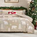 Amlie Home Christmas Comforter Set Queen, Fluffy Christmas Bedding Set with Polar Bear, Beige Fleece Plush Comforter for Winter, 3 Pieces, 1 Soft Comforter and 2 Pillowcases (Queen (90"x90"))