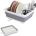 Goderewild Collapsible Dish Drying Rack with Rotating Drain & Plug,Space-Saving Dish Drainers for Kitchen Counter, Portable Dish Rack Over Sink Drying Dinnerware,Travel Trailer RV Camping Essentials