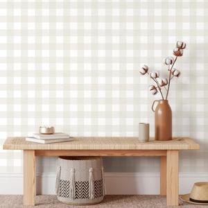 Cohoo Home Plaid Peel and Stick Wallpaper Boho Plaid Contact Paper for Cabinets Checkered Neutral Contact Paper Self Adhesive Removable Wallpaper for Bathroom Nursery Waterproof 17.3inW 78.7inL