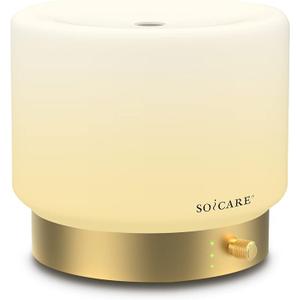 SOICARE Glass Diffuser with Luxury Alloy Base(Gold), All-in-one Room Decor Aromatherapy Oil Diffusers for Essential Oils, Air Scent Essential Oil Diffuser Humidifier,Dimmable Warm Light (280ML)