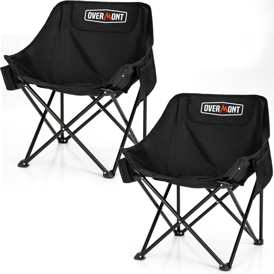 Overmont Pre-Assembled Portable Folding Camping Chair - Lightweight Camp Chair with Side Pocket, Foldable Chair for Outdoor Hiking Beach Travel with Carrying Bag, Supports up to 300LBs 2 pcs (2pcs)