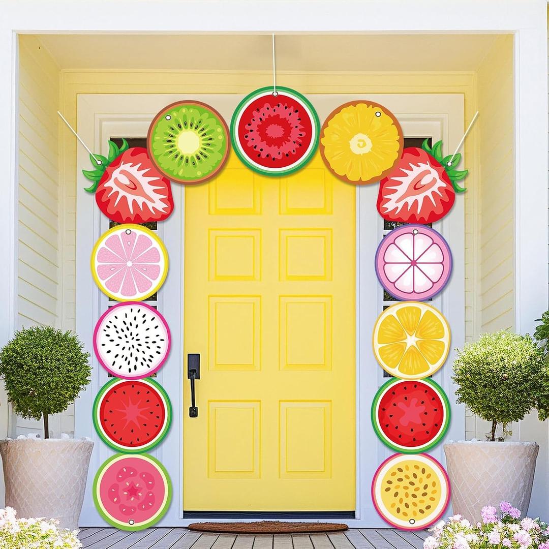 Fruit Door Banner Summer Fruit Party Decoration Twotti Frutti Porch Banner Sign Summer Strawberry Watermelon Orange Kiwi Front Door Hanging Decorations for Baby Shower Spring Photo Booth Prop