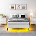 QEROMY Full Bed Frame for Box Spring, 7 Inch Metal Bed Frame with LED Lights, 9-Legs Support Bed Base, Tool-Free Easy Assembly