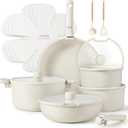 CAROTE Pots and Pans Set Non Stick, Cookware Sets, 18pcs Kitchen Set, Oven/Fridge Safe, Space Saving Pots Set, Nonstick Set with Versatile Removable/Detachable Handle, Induction RV Set, Cream White