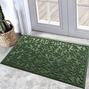 Bulijojo Sturdy Frontr Entrance Doormats,Durable Heavy Duty Welcome Mat,Thick Absorbent Natural Rubber Non Slip Mat,Easy Clean Entryway Mat Leaves Green 23"x35", 1'11" x 2'11"