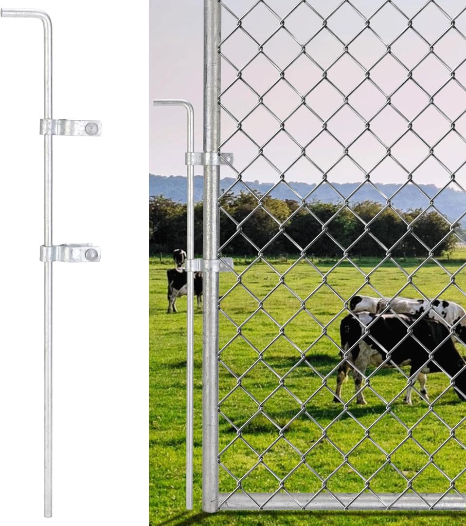 Gate Drop Rod for Chain Link Fence, 32" x 1-5/8" Heavy Duty Cane Bolt Galvanized Steel Hardware Ground Latch for Single or Double Gate in Yard, Garden, Farm (1 Pack)