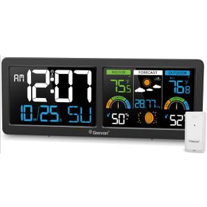 Geevon Weather Stations Wireless Indoor Outdoor Thermometer with Atomic Clock, HD Color Display Digital Temperature Humidity Gauge with Brometer, Comfort Indicator, and Adjustable Backlight (Black)