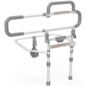 Lemagalu Heavy Duty Bed Rails for Elderly Adults Safety-Foldable Bed Rail for Senior with Adjustable Heights Fits All Bed Sizes，Bed Handle Bedside Assist with Pocket -504M (White and Gray)