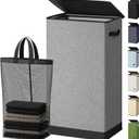 SOLEDI Laundry Hamper with Lid 100L Large & Tall Collapsible Laundry Basket, Clothes Hamper with Bag Removable Easy to Carry, Dirty Hampers for Bedroom, Bathroom, Dorm, College, Grey