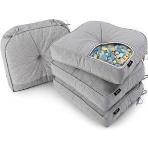 SUNROX LokGrip Non Slip Gel Memory Foam Chair Cushions for Dining Chairs Tailbone Pain Relief, Tufted Stain Resistant Thicken Durable Chair Pad for Dining Kitchen Office 17"x16" Set of 4, Heather Grey