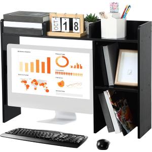 Dorm Desk Bookshelf Desk Hutch Organizer with 5 Shelves and 3 Tier Desktop Hutch Storage Organizer for College Dorm Home Office Supply, 32.5 x 23.5 x 8 Inch(Black)