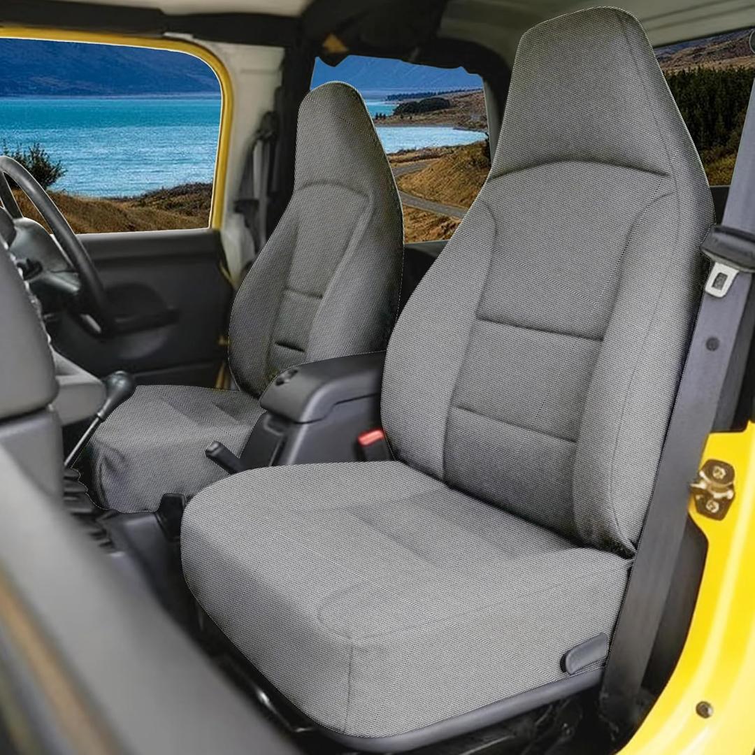 Front Seat Covers for Jeep Wrangler TJ 1997 1998 1999 2000 2001 2002, Durable Automotive Interior Protection with Enhanced Padding - Gray