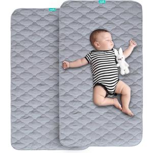Waterproof Crib Mattress Protector Pad Cover 2 Pack 28" x 52", Anti Slip & Absorbent Waterproof Bed Pads for Standard Crib/Toddler Bed Quilted Machine Washable (Quilted Improved Thickness) Grey