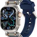 TAURI Silicone Band for Apple Watch Bands SE/Series 9/8/7/6/5/4 44/45mm [Stainless Steel Metal Connector + Liquid Silicone Strap] for iWatch 45mm/44mm Adjustable Band Men Women, Navy Blue