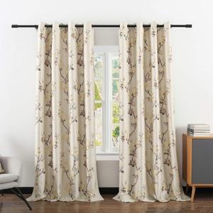 VOGOL Blackout Curtains Magnolia Design Pattern, Living Room Dining Bedroom Classic Window Curtains, Room Darkening Thermal Insulated Drapes Grommet Top, 2 Panels 52x96 (T001c1)
