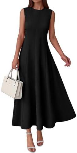 PRETTYGARDEN Sleeveless Crewneck Summer Maxi Dresses for Women 2026 Elegant Classy Semi Formal A Line Modest Party Dress, M