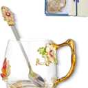 AISVELDY Flower Tea Cup,Clear Glass Fancy Coffee Mug with Spoon,Gift Box for Her Mom Wife Grandma Girls Friends Valentines Christmas Birthday Present Idea for Juice Milk Hot And Cold Drinks Use (Yellow and Red)