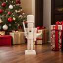 DEARMAMY 8in Christmas Unfinished Wooden Nutcracker to Paint, Natural Wooden Unpainted Nutcracker Puppet for Christmas Decor DIY Craft (with Base)