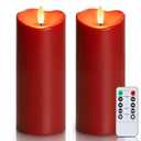 Homemory Burgundy Flameless Candles, Waterproof Flickering Candles, Outdoor Battery Operated LED Pillar Candles with Remote Timer, Electric Fake Plastic Candles, Red, Christmas Decor, 3" x 8"8"