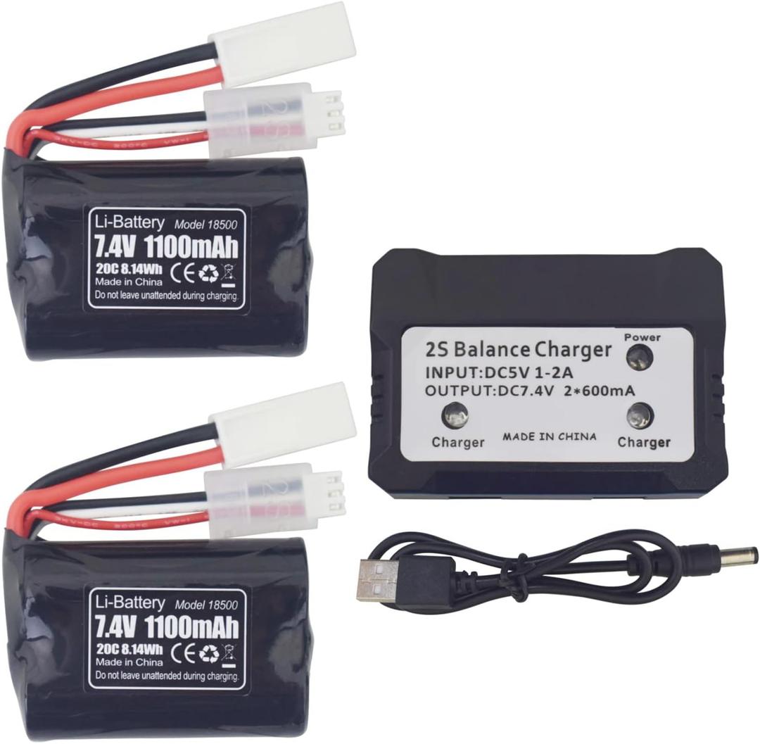 sea jump Accessories 2PCS 1100mAh Lithium Battery with 2in1 Charger for UDI008 UDI020 UDI901 UDI001 High Speed RC Boat Outdoor Water Electric RC Toy Rowing Spare Battery