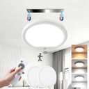 Rechargeable Motion Sensor Ceiling Light with Remote, Battery Operated Shower Light, Cordless LED Light, 3 Color Dimmable, No Wiring Magnetic Mount for Closet, Stairs, Hallway, 2 Pack