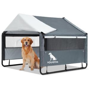 XLarge Outdoor Dog House 4'x4'x3.2' for Large Dogs, Animal Shelter with Doors and Mesh Window, Outside Sun Rain Canopy Pet House for Dogs, Cats, Small Animals and Livestock (Deep Grey)