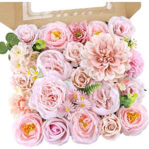 Rose Artificial Flowers Combo Fake Flowers Rose Silk Flowers with Stems for DIY Wedding Bouquets Centerpieces Arrangements Table Decor Valentine's Day Bridal Baby Shower Party Home Decor(Nude Pink)