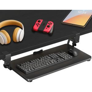 Under Desk Keyboard Tray Slide Out, 25 x 9.8 Inch Clamp-On Pull Out Drawer with Mouse Space, Ergonomic Keyboard Holder for Comfortable Typing at Home and Office