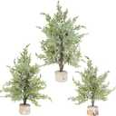 Winlyn 3 Pack Mini Artificial Cedar Trees with Pinecones and Wood Bases Small Tabletop Christmas Trees for Winter Rustic Farmhouse Christmas Holiday Seasonal Indoor Table Centerpiece Desk Decoration