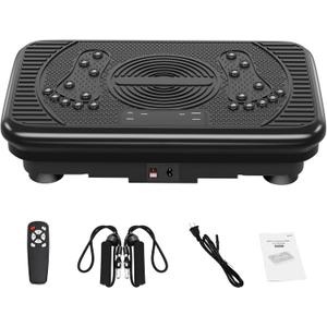 Vibration Plate Exercise Machine for Home Workout, Whole Body Vibration Platform for Lymphatic Support & Weight Loss Quiet Anti-Slip Fitness Plate with Remote Control Resistance Bands 330 LBS Capacity (Black)