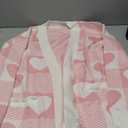 Women Valentines Day Sweater Cardigan Button Down Oversized Checkered Heart Long Sleeve V Neck Knit Sweater Outwear Pink L