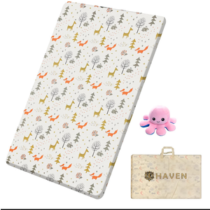 HAVEN Pack and Play Mattress| Waterproof and Portable Mattress for Baby| Dual-Sided Foam with Animal Printed Cover| Playpen Crib Mattress (38"x26"x1")| Breathable Mattress for Toddler and Lil baby|