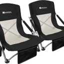 AKSOUL Folding Beach Chair for Adults: Low/High Back Chairs with Carry Bag - Extra Wide Seat Chair with Comfortable Pillow & Storage Pocket (1 Pack & 2 Pack, Blue), 23" x 23" x 24"