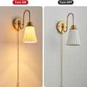 2 Pack Modern Ceramic Gold Plug in Cord Wall Sconce Wall Lighting with Pull Chain Switch, Indoor Wall Lamp Light Fixtures Curve Arm for Living Room Bedroom Bedside Kitchen Home Office