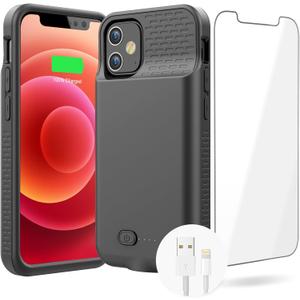 GIN FOXI Battery Case for iPhone 12/12Pro, Real 7000mAh Ultra-Slim Battery Charging Case Rechargeable Anti-Fall Protection Extended Charger Cover for iPhone 12Pro Max/12/12 Pro Battery Case Black