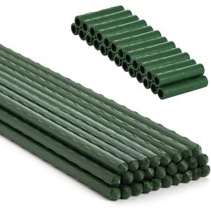 Frcctre 50 Pack 16 Inches Garden Stakes with 25 Connectors, Connectable Plant Support Stakes Plastic Coated Metal Tomato Sticks Plant Climbing Support for Tomatoes, Cucumber, Beans, Potted Plants