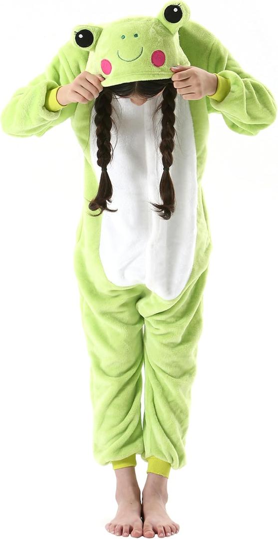 ATOZ Onesie for Kids, Animal Pajamas Halloween Cosplay Costume for Girls Boys, Frog 12-13Y