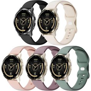 5 Pack 18mm Silicone Watch Band Compatible with Garmin Vivoactive 4S/Vivomove 3S/Venu 3S 41mm/Venu 2S/Forerunner 255S/265S, Quick Release Soft Sport Straps for Women Men (Color: Black/Apricot/Smoke Purple/Cactus/Sand Powder)