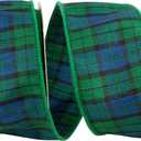 Reliant Ribbon 94084W-319-40F Black Watch Tartan Plaid Wired Edge Ribbon, 2-1/2 Inch X 10 Yards, Blue/Green