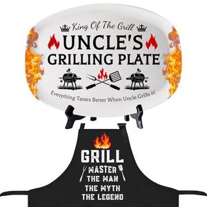 MYZQIFF Father's Day Daddy Grilling Platter Apron Gift, Fathers Day Barbecue Grilling Plate Gift, BBQ Grilling Platter with Apron Sets, Gifts for Dad Papa from Daughter Son For Fathers Day Christmas